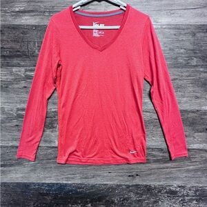 Nike Vneck Red Fitted Long Sleeve Tee